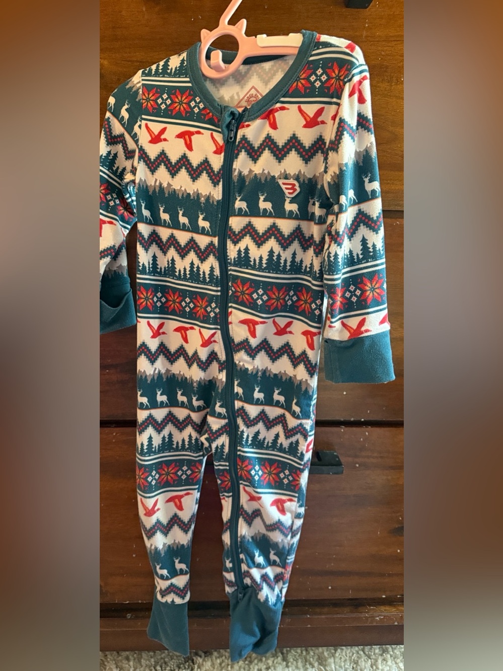 BURLEBO Cozy Teal & Red Kids One-Piece Pajamas